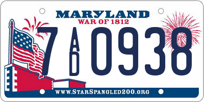 MD license plate 7AD0938