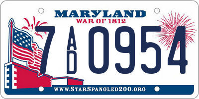 MD license plate 7AD0954