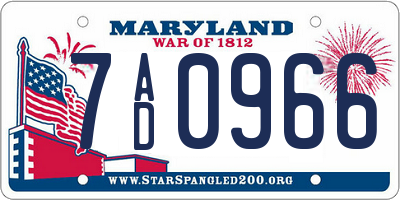 MD license plate 7AD0966
