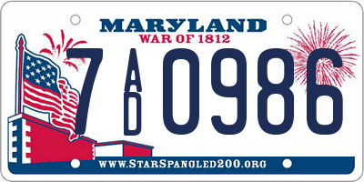 MD license plate 7AD0986
