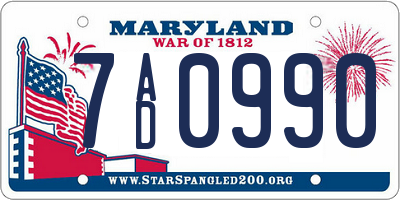MD license plate 7AD0990