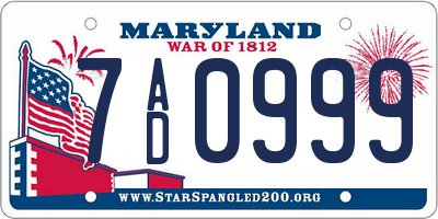 MD license plate 7AD0999