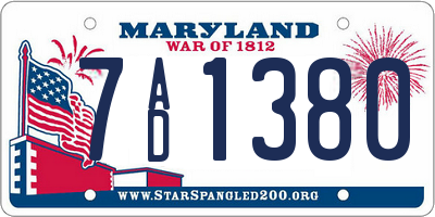 MD license plate 7AD1380