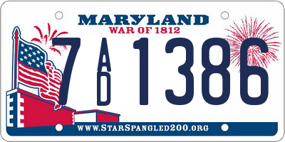 MD license plate 7AD1386