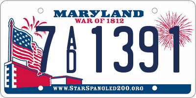 MD license plate 7AD1391
