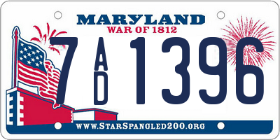 MD license plate 7AD1396