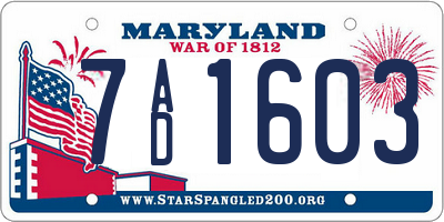 MD license plate 7AD1603