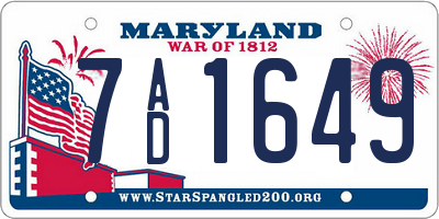 MD license plate 7AD1649