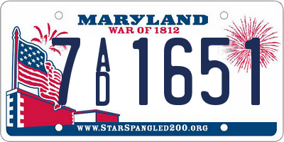 MD license plate 7AD1651