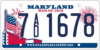 MD license plate 7AD1678