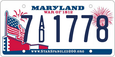 MD license plate 7AD1778