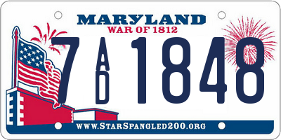 MD license plate 7AD1848