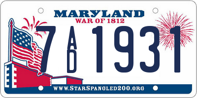 MD license plate 7AD1931