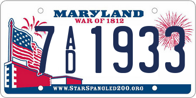 MD license plate 7AD1933