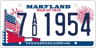 MD license plate 7AD1954