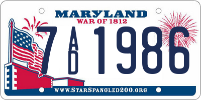 MD license plate 7AD1986