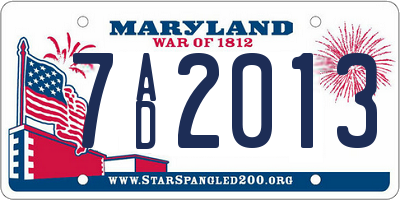 MD license plate 7AD2013