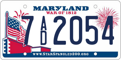 MD license plate 7AD2054