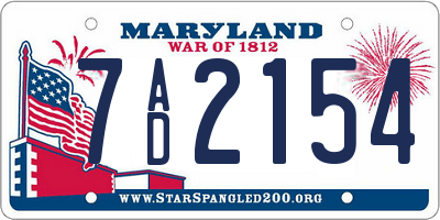 MD license plate 7AD2154