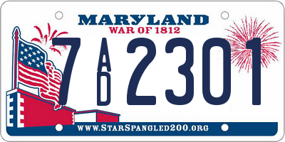 MD license plate 7AD2301