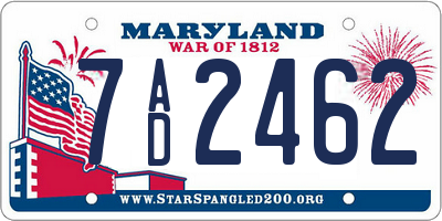 MD license plate 7AD2462