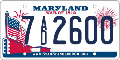 MD license plate 7AD2600