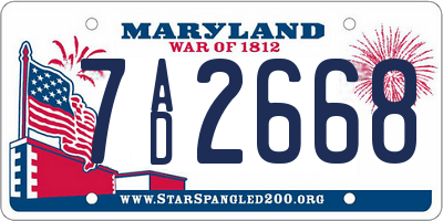 MD license plate 7AD2668