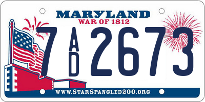 MD license plate 7AD2673