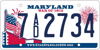 MD license plate 7AD2734