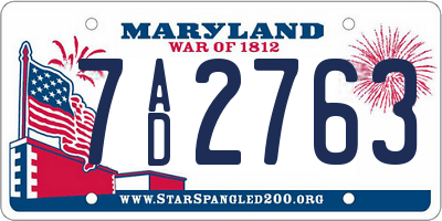 MD license plate 7AD2763