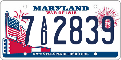 MD license plate 7AD2839