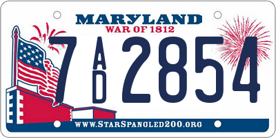 MD license plate 7AD2854