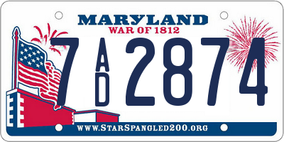 MD license plate 7AD2874