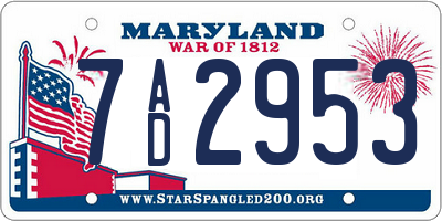 MD license plate 7AD2953