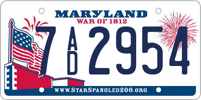 MD license plate 7AD2954