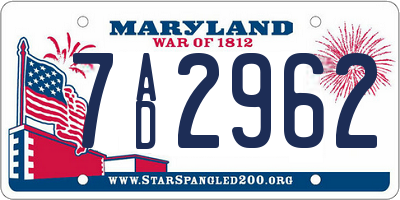 MD license plate 7AD2962