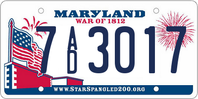 MD license plate 7AD3017