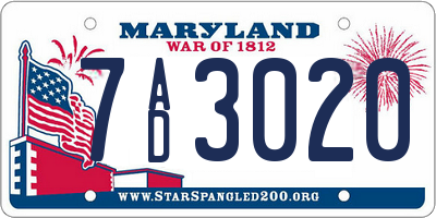 MD license plate 7AD3020