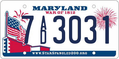 MD license plate 7AD3031