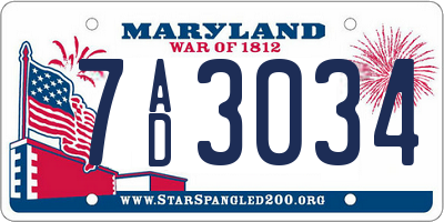 MD license plate 7AD3034