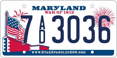 MD license plate 7AD3036