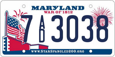 MD license plate 7AD3038