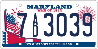 MD license plate 7AD3039