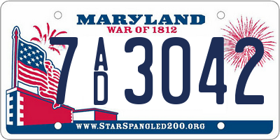 MD license plate 7AD3042