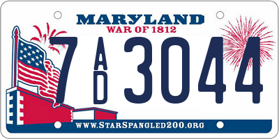 MD license plate 7AD3044
