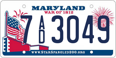 MD license plate 7AD3049