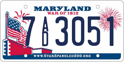 MD license plate 7AD3051