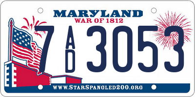 MD license plate 7AD3053