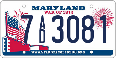 MD license plate 7AD3081
