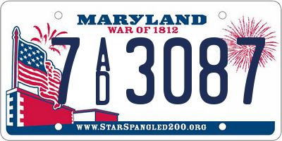 MD license plate 7AD3087